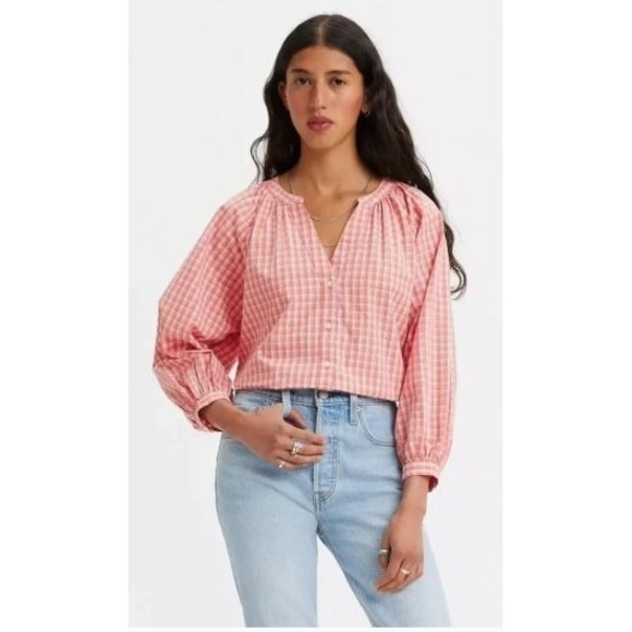 Levi's Tops - Levi's XSmall Top Lainey Blouse Mona Plaid Terra Cotta Orange 100% cotton EXC